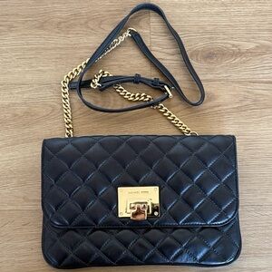 Michael Kors Classic Black Quilted Crossbody Bag with Adjustable Gold Chain